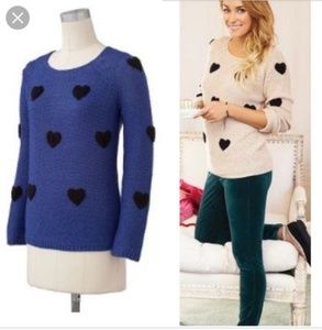 Small LC Lauren Conrad blue metallic thread fuzzy heart sweater